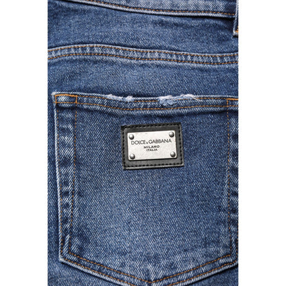 Dolce & Gabbana Blue Cotton Logo Plaque Skinny Men Denim Jeans