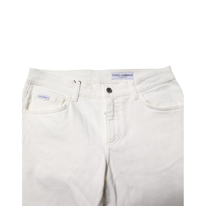 Dolce & Gabbana White Cotton Logo Plaque Slim Fit Denim Jeans