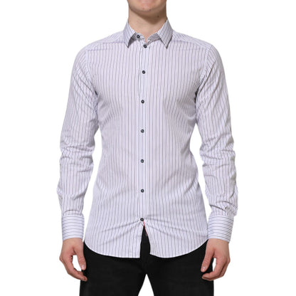 Dolce & Gabbana White Blue Striped Cotton GOLD Formal Shirt