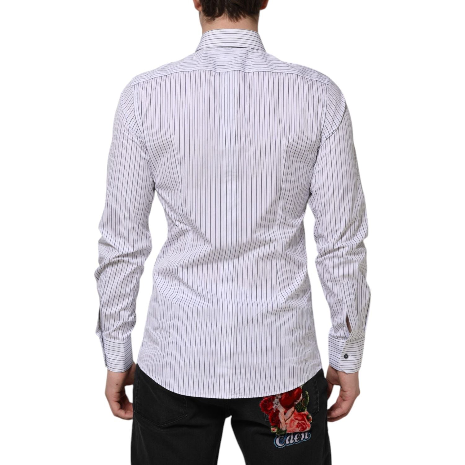 Dolce & Gabbana White Blue Striped Cotton GOLD Formal Shirt