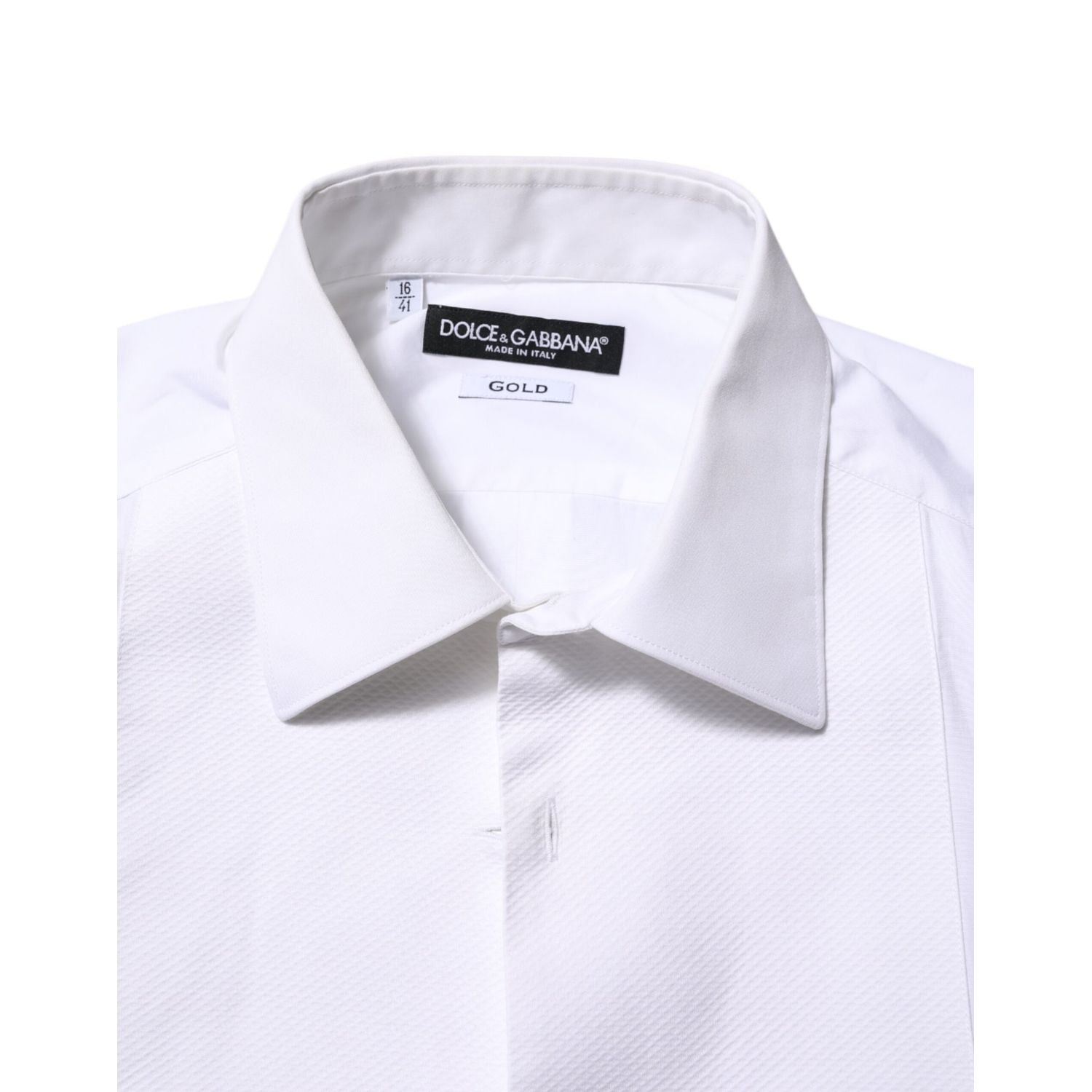 Dolce & Gabbana White Bib Cotton Popline GOLD Men Formal Shirt