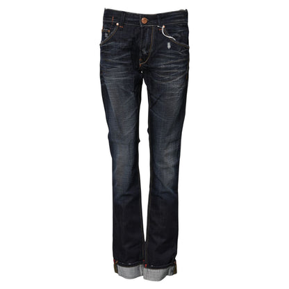 Acht Blue Washed Cotton Mid Waist Flared Denim Jeans
