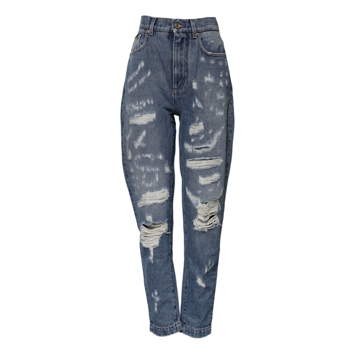 Dolce & Gabbana Blue Tattered High Waist Women Denim Jeans