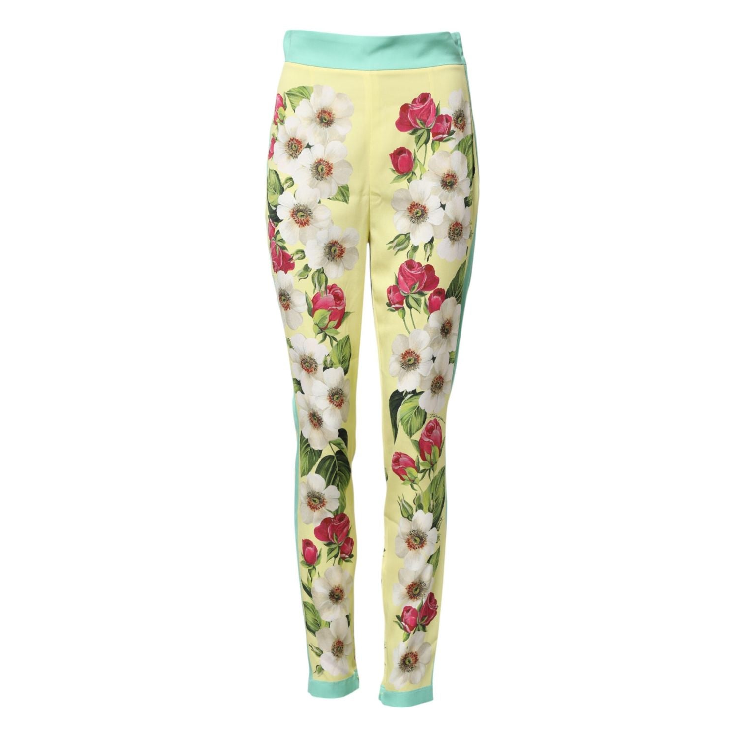 Dolce & Gabbana Yellow Silk Floral Leggings Pants
