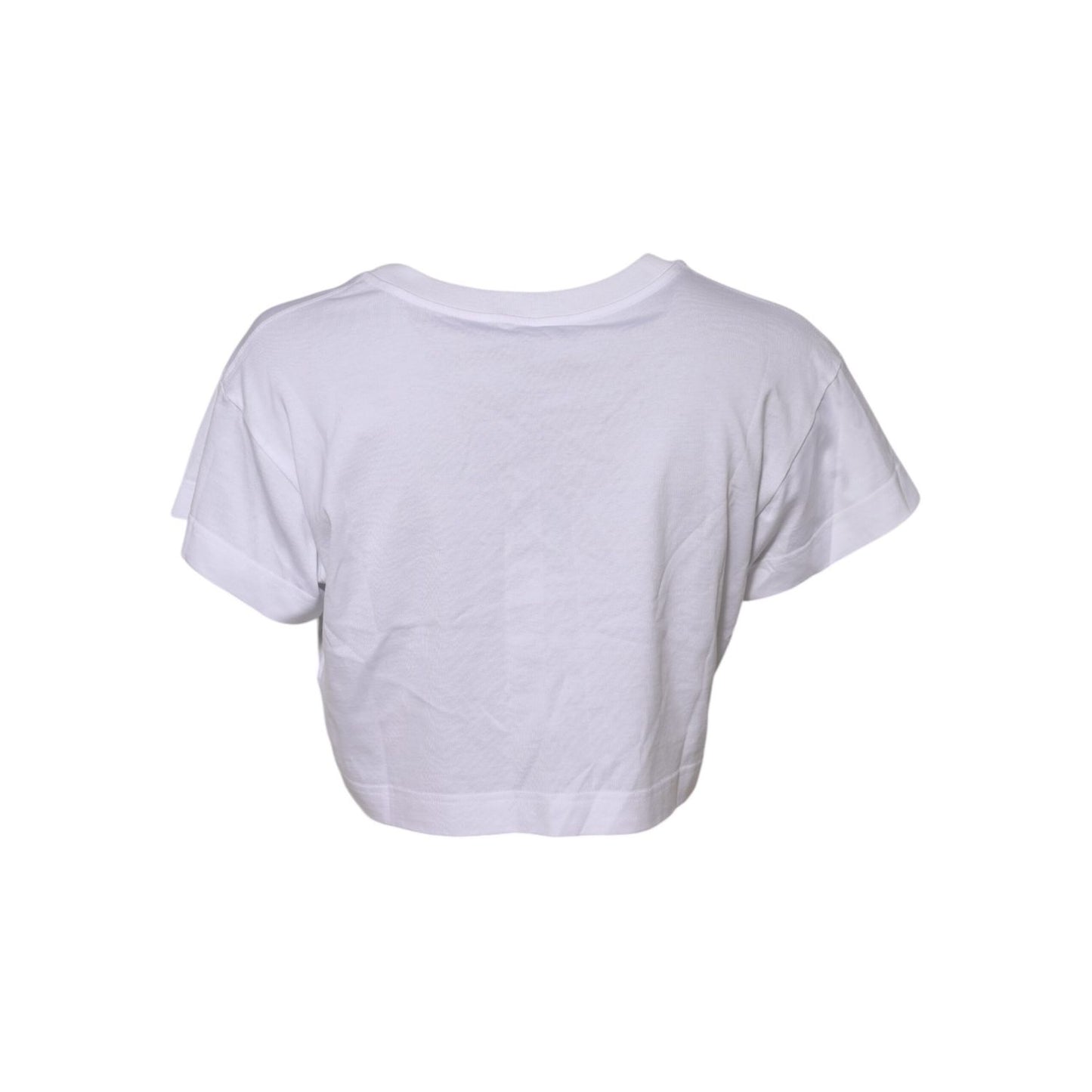 Dolce & Gabbana White Floral Lace DG Detailing Cropped T-shirt