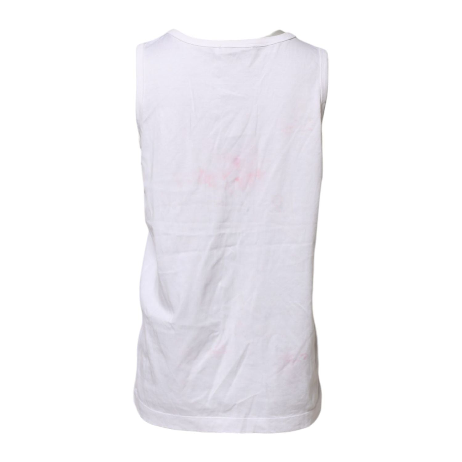 Dolce & Gabbana White Cotton Printed Sleeveless Round Neck Top