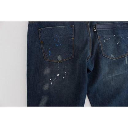 Costume National Blue Wash Paint Slim Fit Pants Jeans