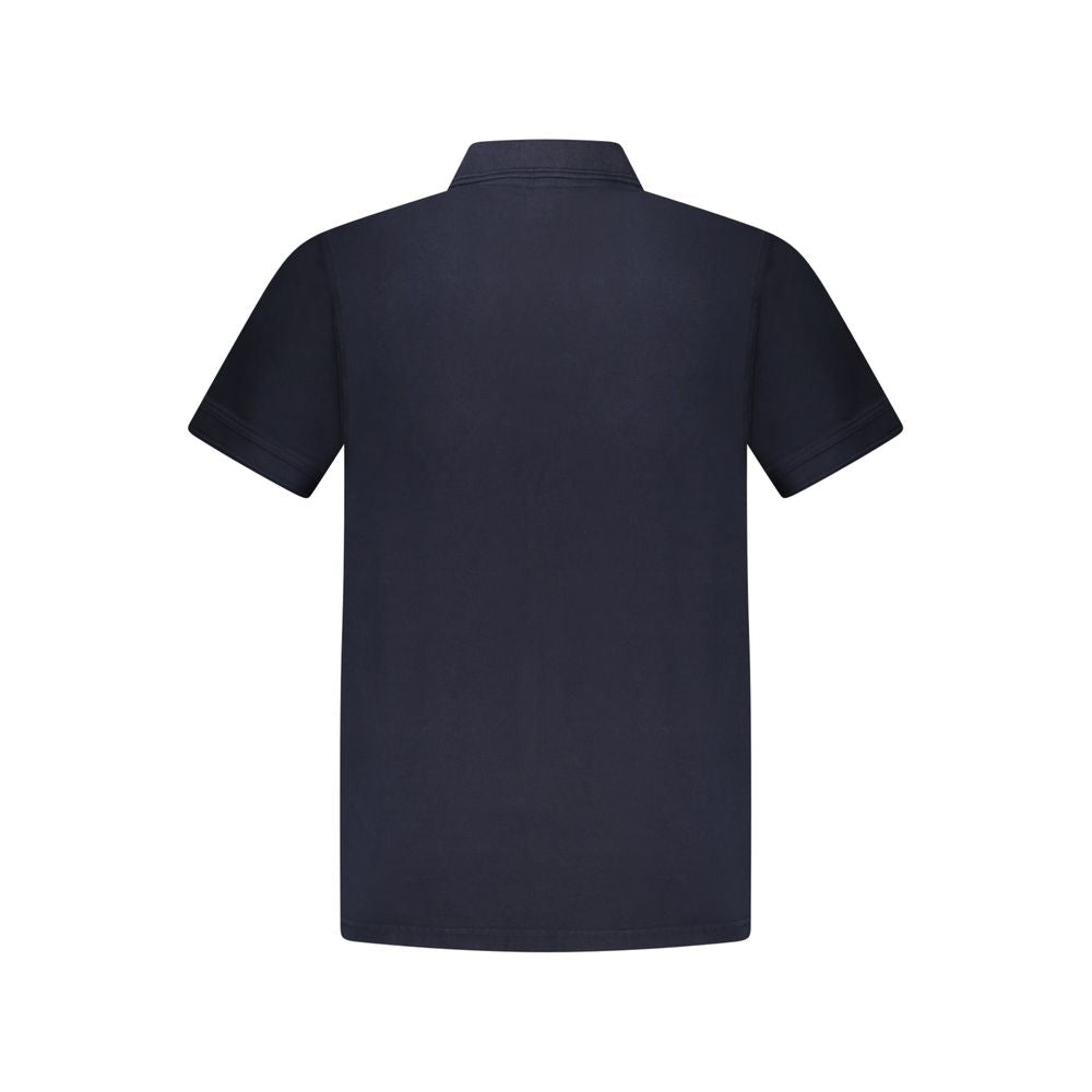 Back view of Hugo Boss Blue Cotton Polo Shirt, short sleeve, 2 buttons, printed logo.