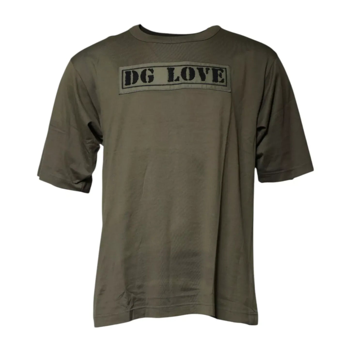 Dolce & Gabbana Army Green DG Love Cotton Crew Neck T-shirt