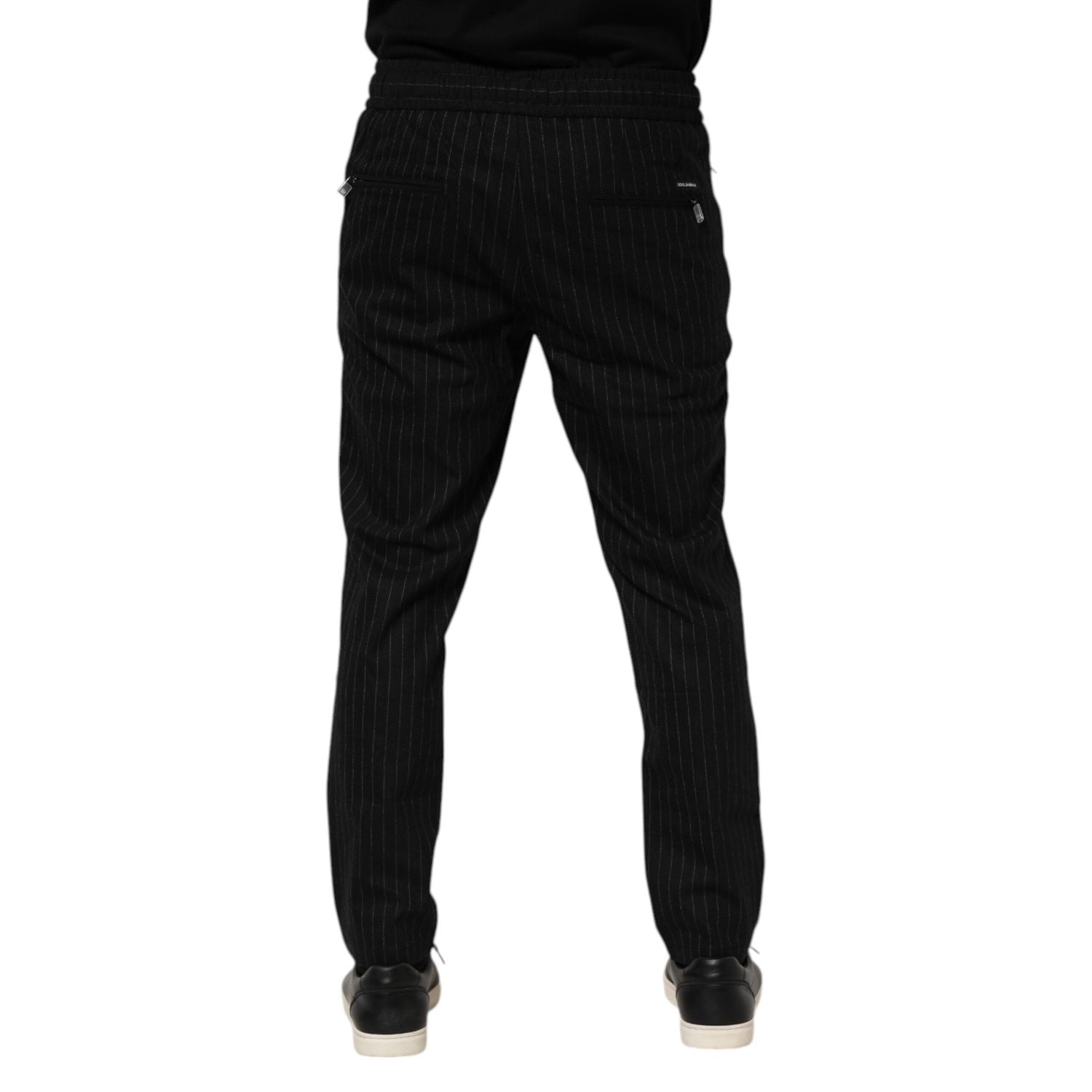 Dolce & Gabbana Black Striped Wool Men Jogger Pants