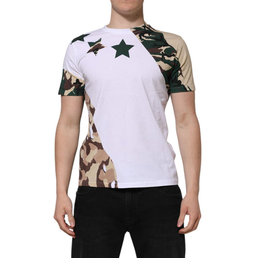 Dolce & Gabbana White Camouflage Cotton Men Crew Neck T-shirt