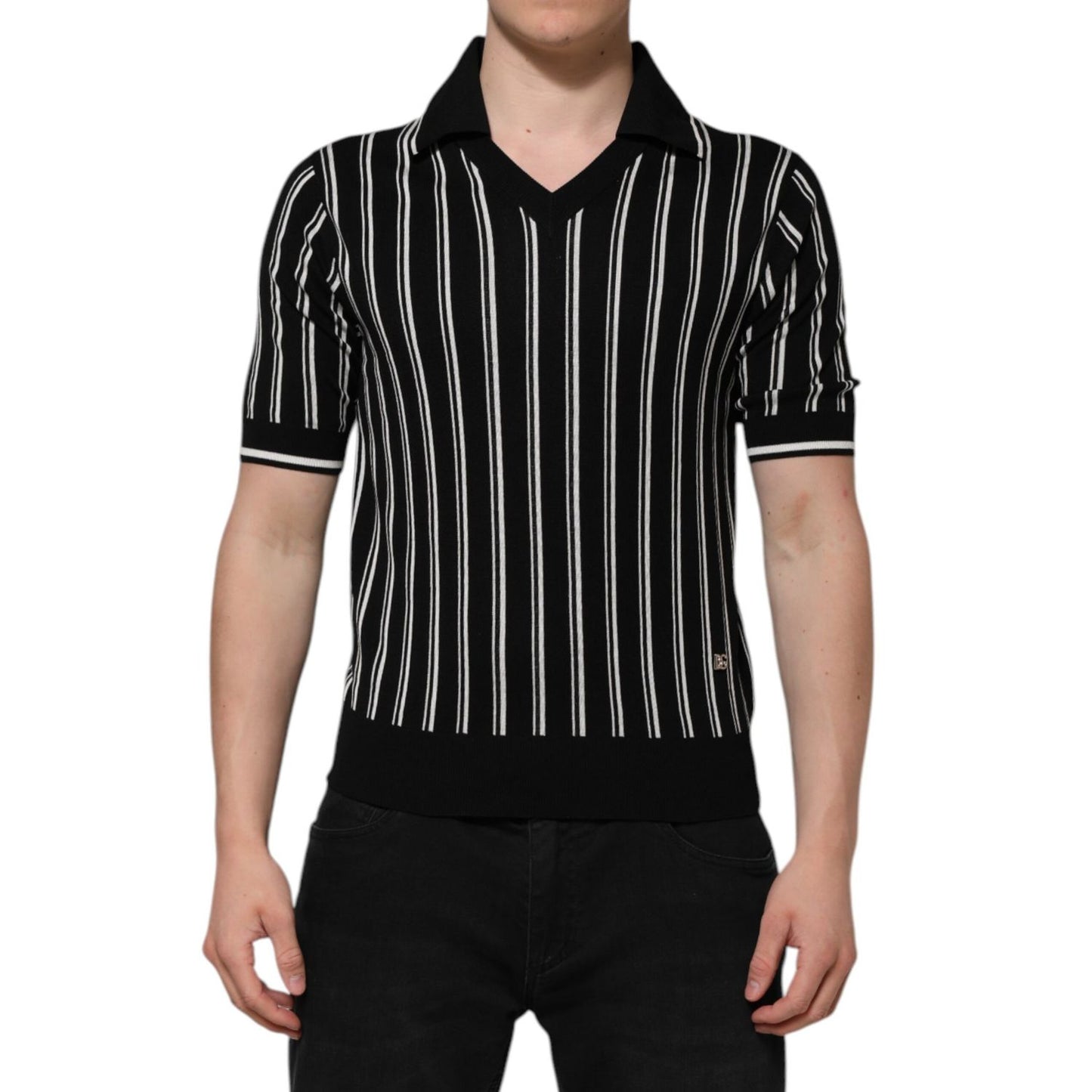 Dolce & Gabbana Black White Stripes Collared Polo T-shirt