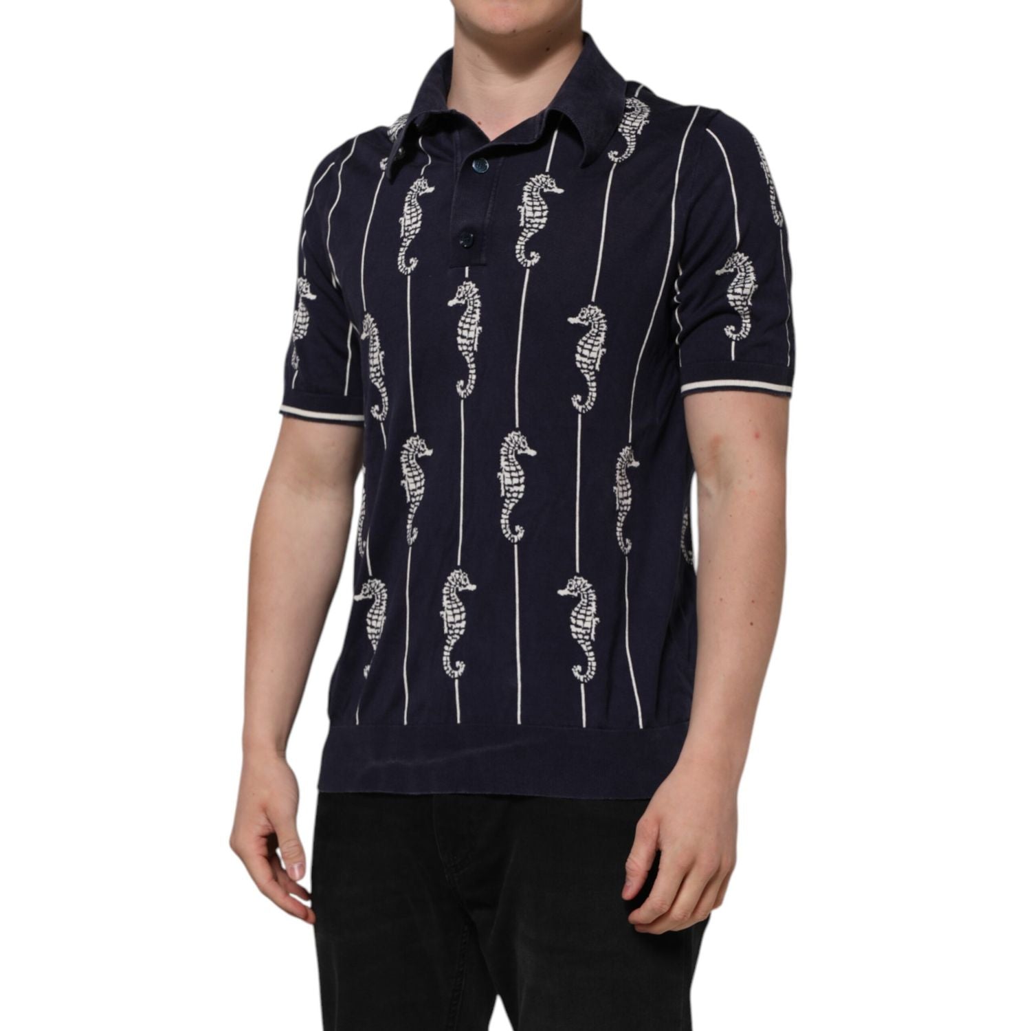 Dolce & Gabbana Dark Blue Sea Horse Collared Polo T-shirt