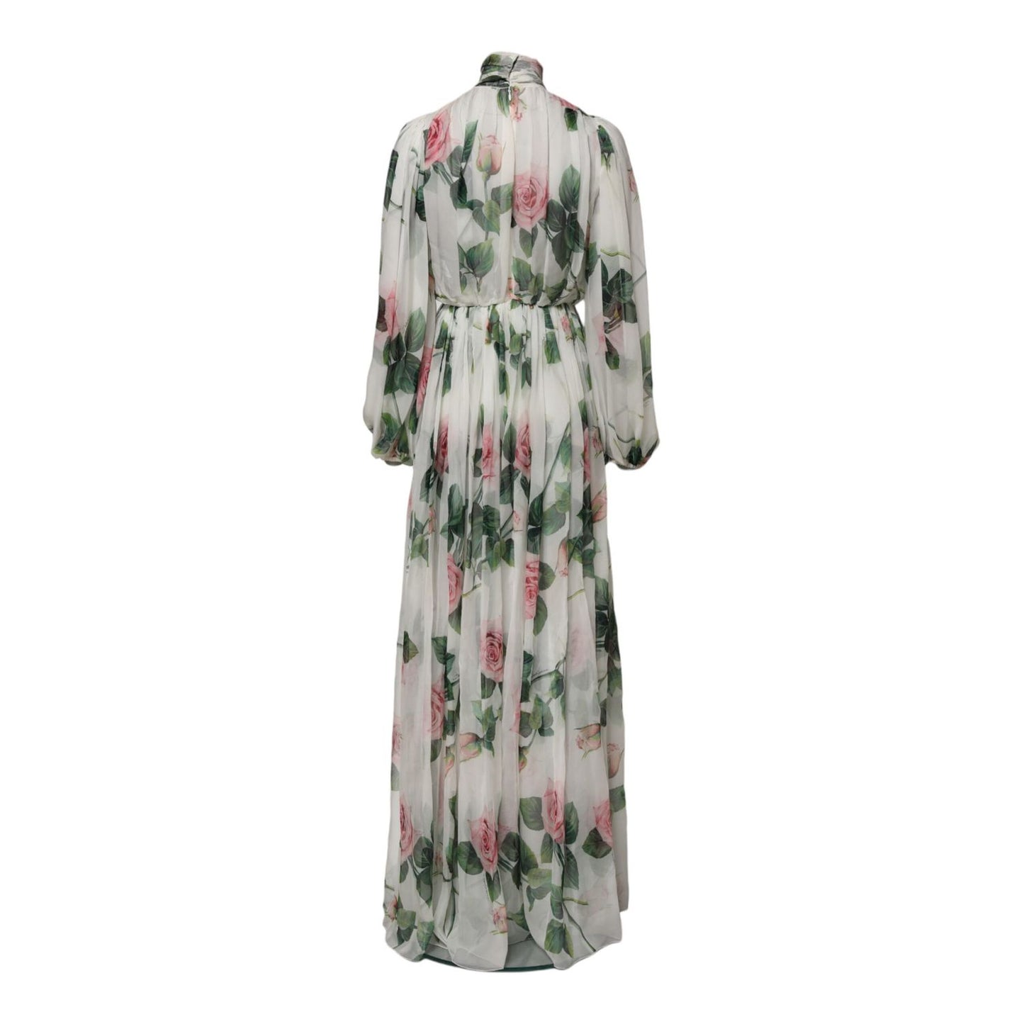 Dolce & Gabbana White Floral Roses Silk Maxi Long Gown Dress