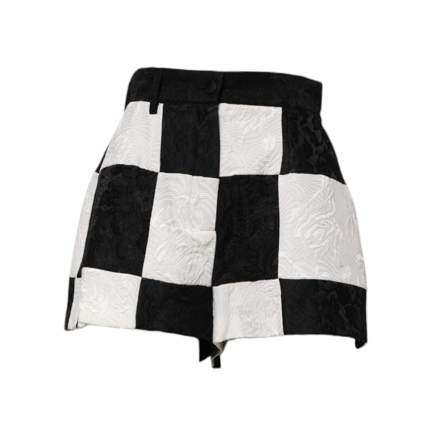 Dolce & Gabbana Black White Floral Brocade Hot Pants Shorts