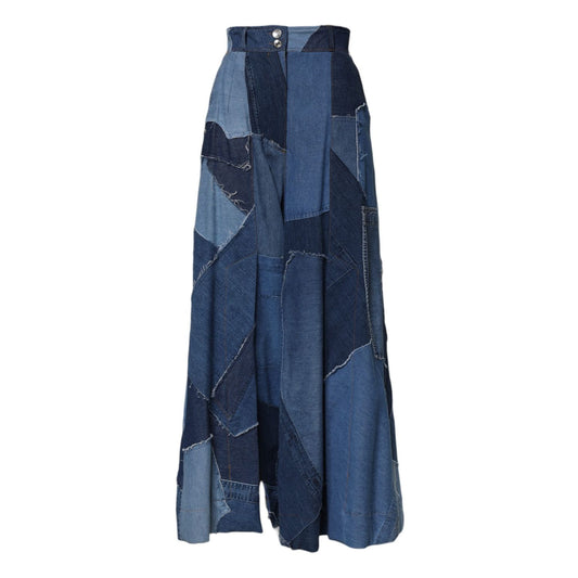 Dolce & Gabbana Blue Denim Long Maxi Patchwork Cotton Skirt