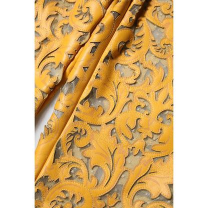 Dolce & Gabbana Yellow Floral Lace Mid Waist Capri Pants