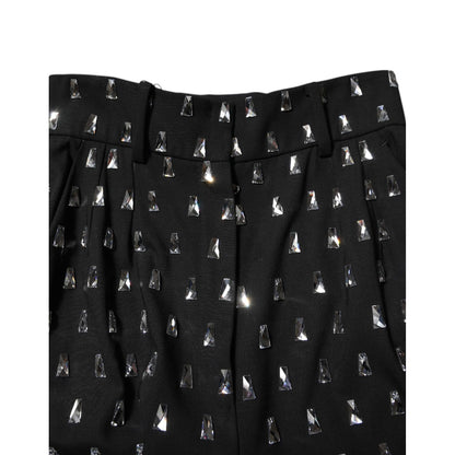 Dolce & Gabbana Black Crystal Embellished Wide Leg Pants