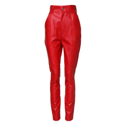 Dolce & Gabbana Red Viscose High Waist Tapered Trouser Pants
