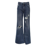 Dolce & Gabbana Blue Cotton Wide Leg Tattered Denim Jeans