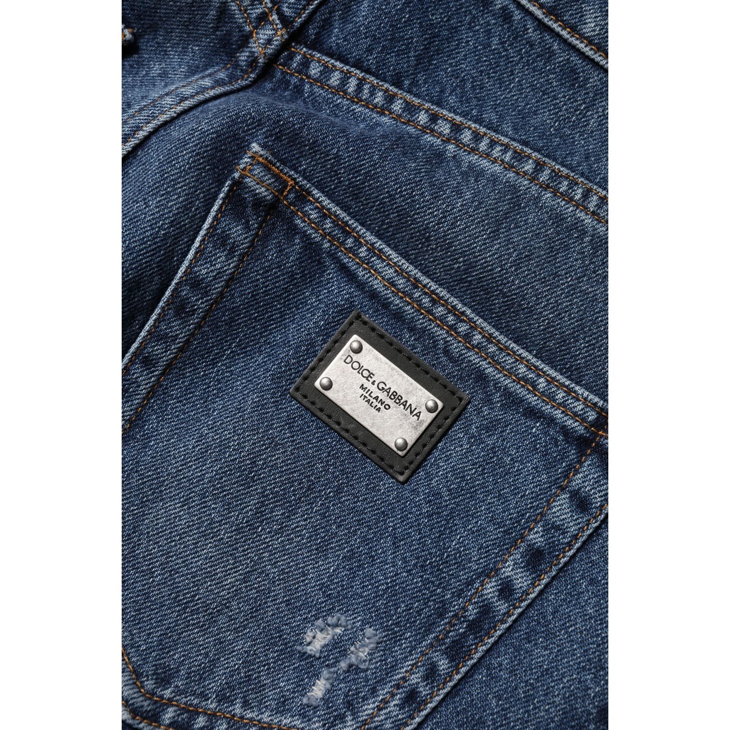 Dolce & Gabbana Blue Cotton Wide Leg Tattered Denim Jeans