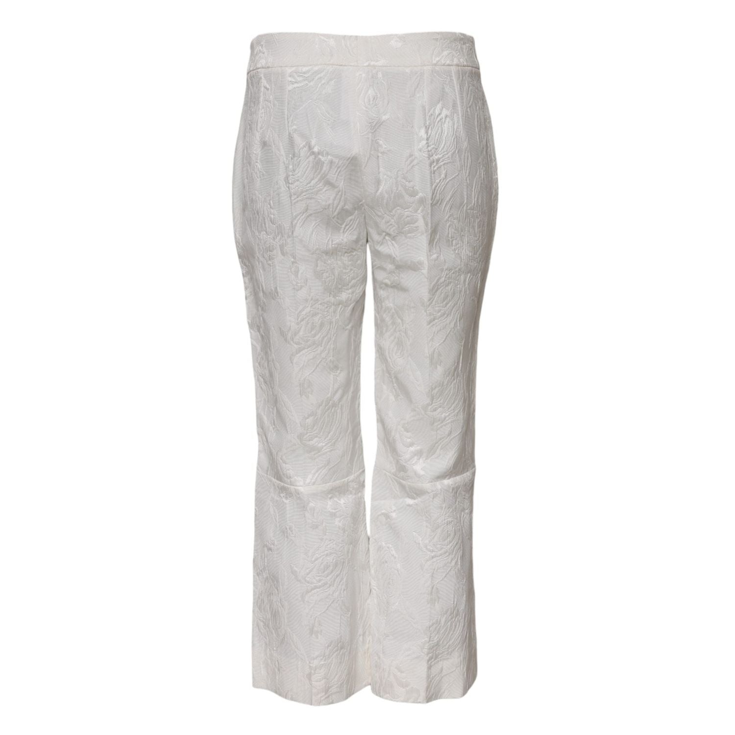 Dolce & Gabbana White Cotton Floral Jacquard Pants
