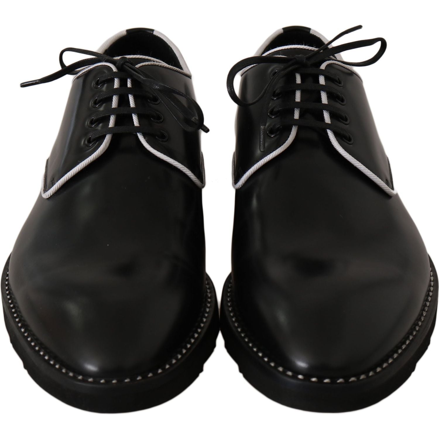Dolce & Gabbana Black Leather White Line Dress Derby Shoes