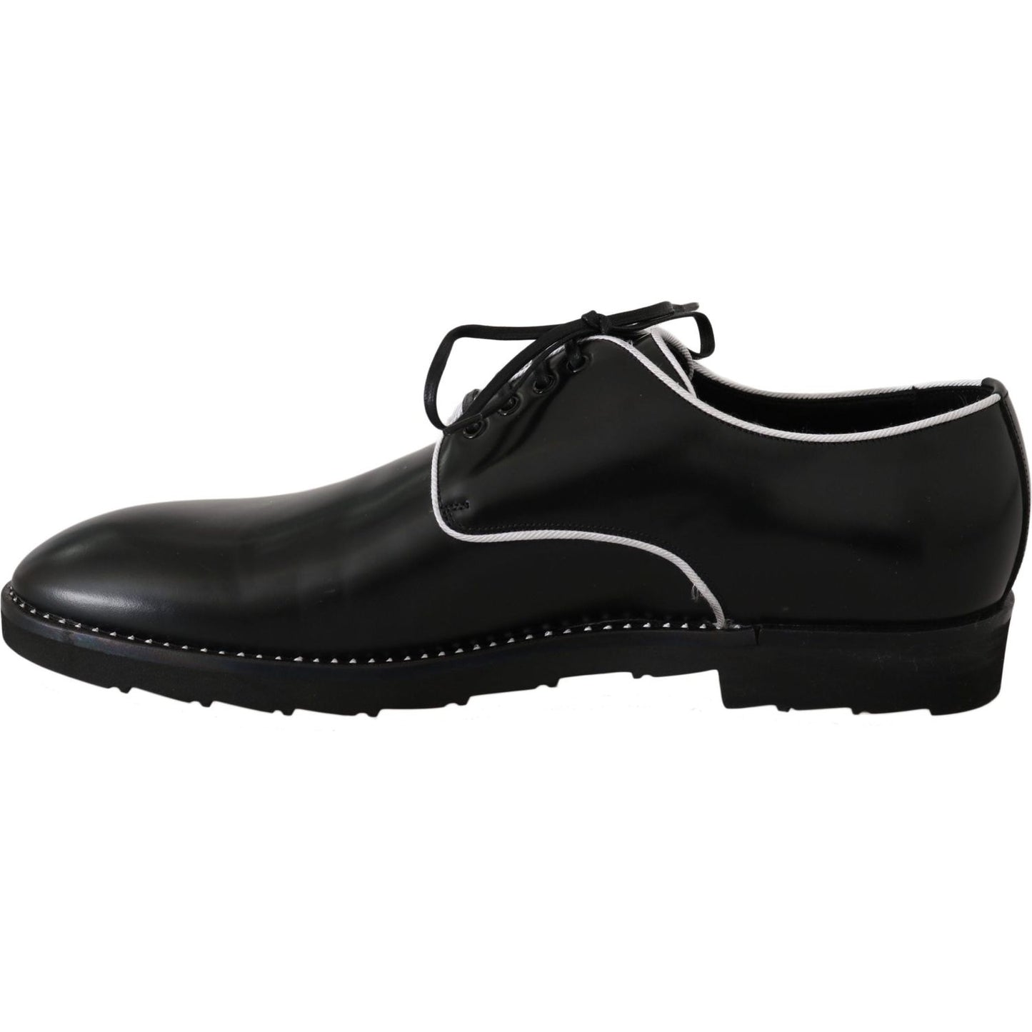 Dolce & Gabbana Black Leather White Line Dress Derby Shoes