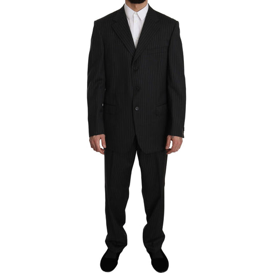 Z ZEGNA Elegant Black Striped Wool Suit Suit Z ZEGNA Black