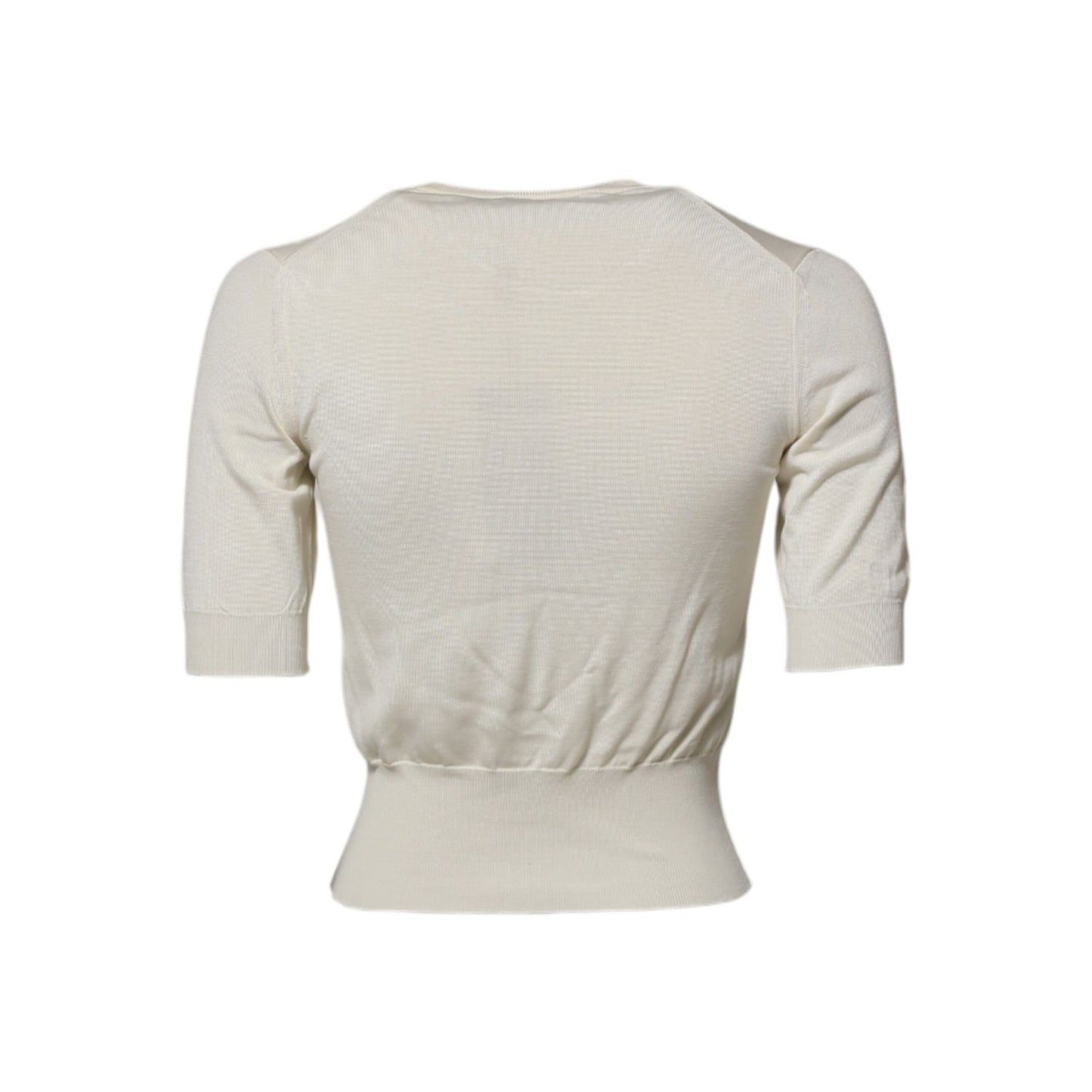 Dolce & Gabbana White Silk Short Sleeves Blouse Pullover Top