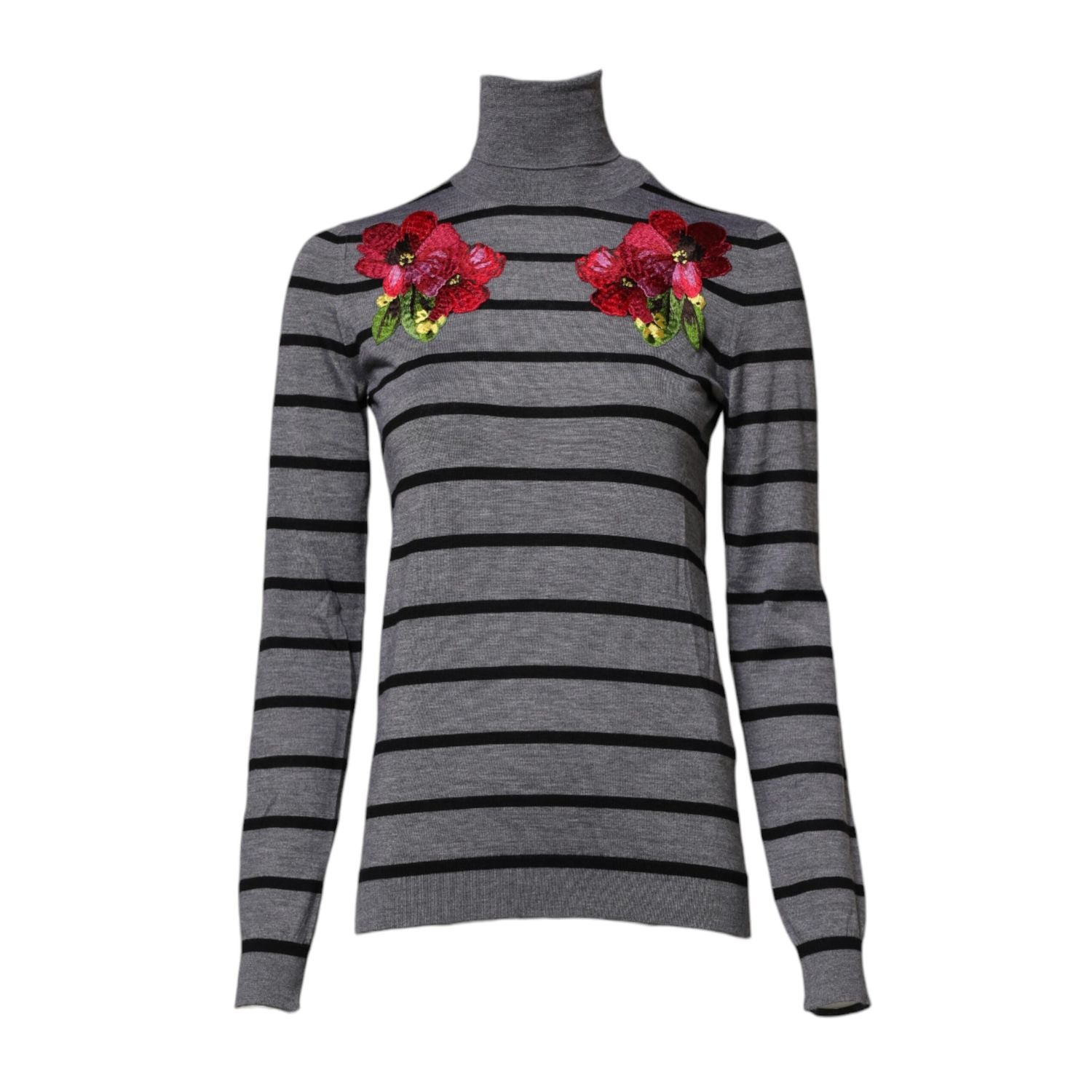 Dolce & Gabbana Gray Floral Embroidery Pullover Sweater