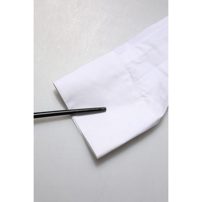 Dolce & Gabbana White Crystal Embellished Collared Shirt Top