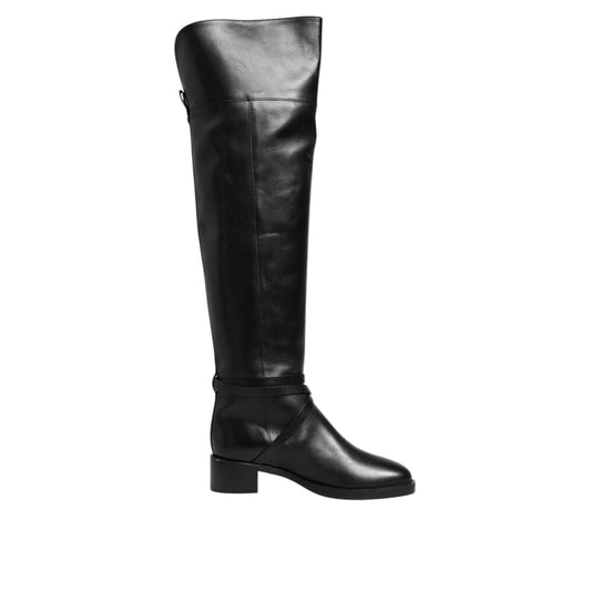 Elisabetta Franchi Black Leather Buckled High Boots Shoes