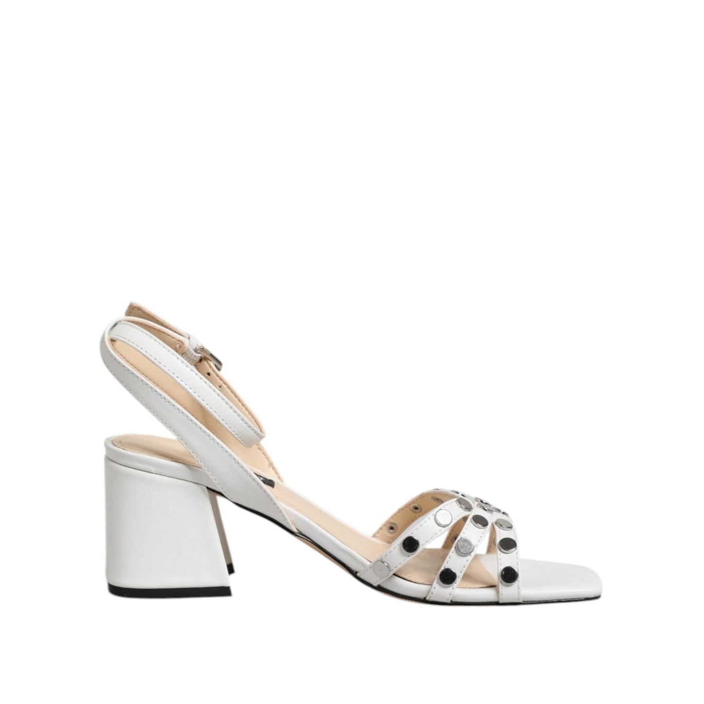 Nine West White Block Heeled Studded Wrap Strap Sandals Shoes