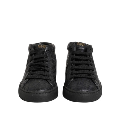 HIDE & JACK Black Leather Lace Up Mid Top Sneakers Shoes