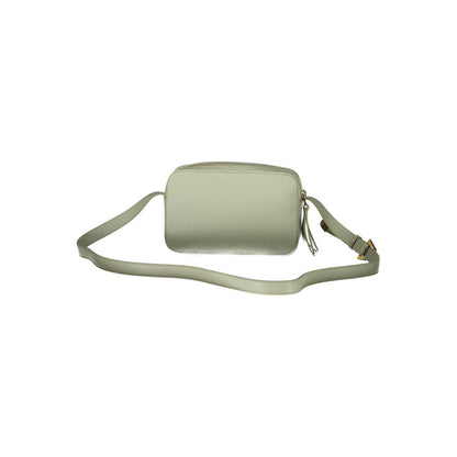 Coccinelle Green Leather Handbag with adjustable shoulder strap, two compartments, and zip closure displaying logo on front.