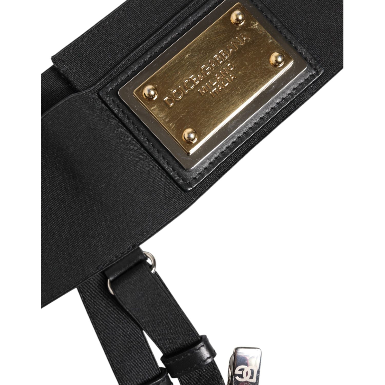 Dolce & Gabbana Black Leather Logo Wide Waist Belt Suspender