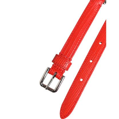 Dolce & Gabbana Red Leather Silver Chain Floral Cintura Belt
