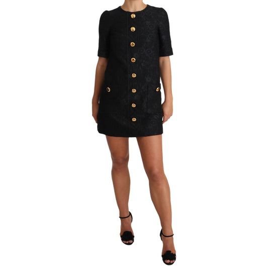 Dolce & Gabbana Elegant Black Button Embellished Mini Dress Dolce & Gabbana Rosy Brown