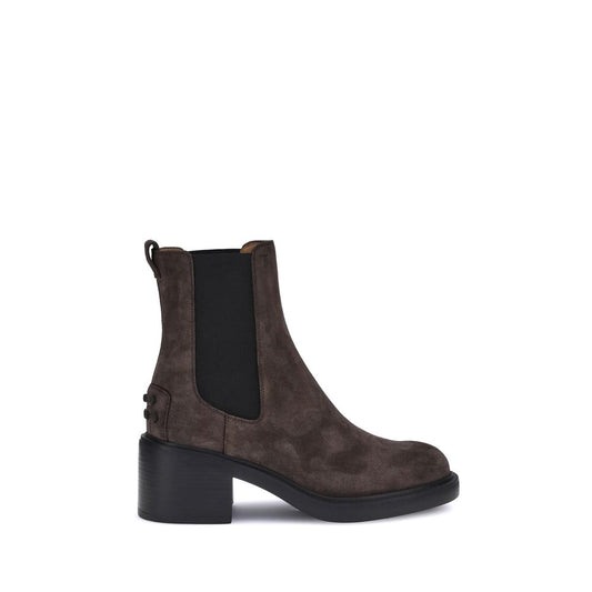 Tod's Brown Calf Leather Bos Taurus Ankle Boots with elastic sides and block heel.
