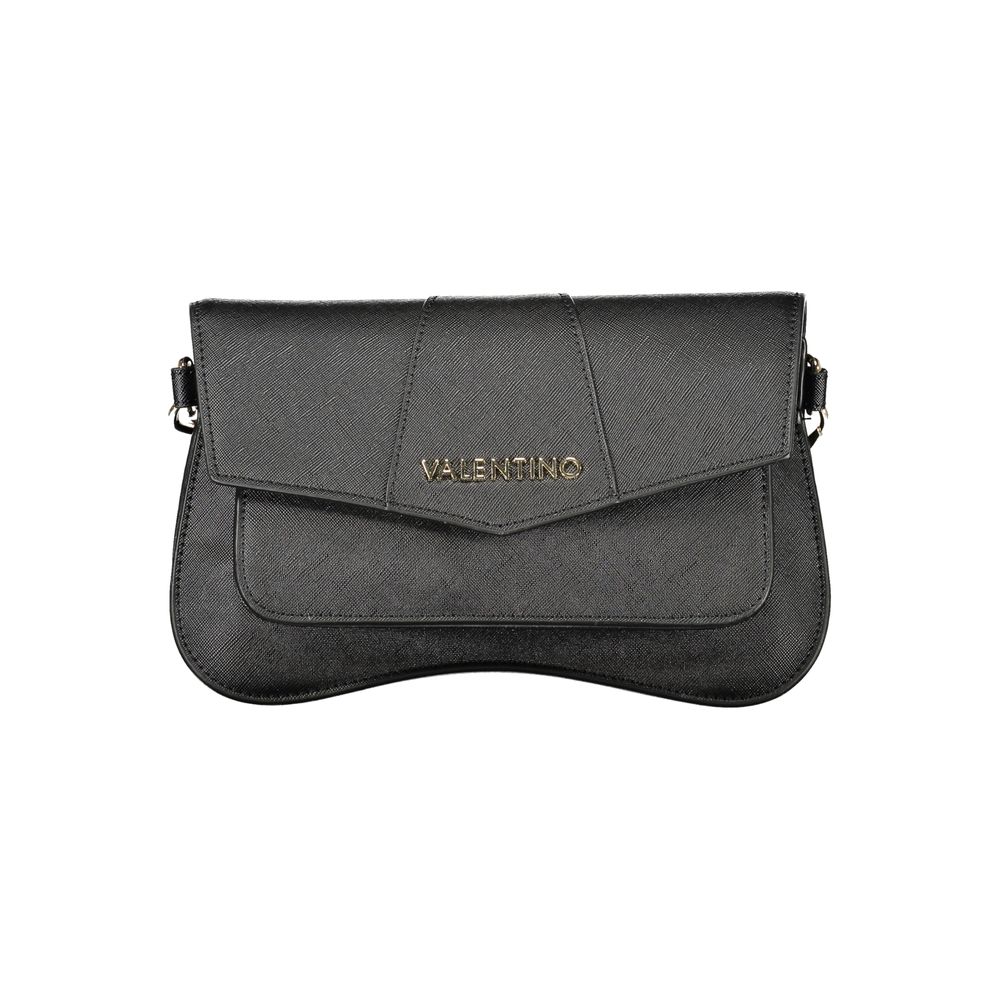 Mario Valentino Black Polyethylene Women Handbag with removable shoulder handle and adjustable strap shown front view.