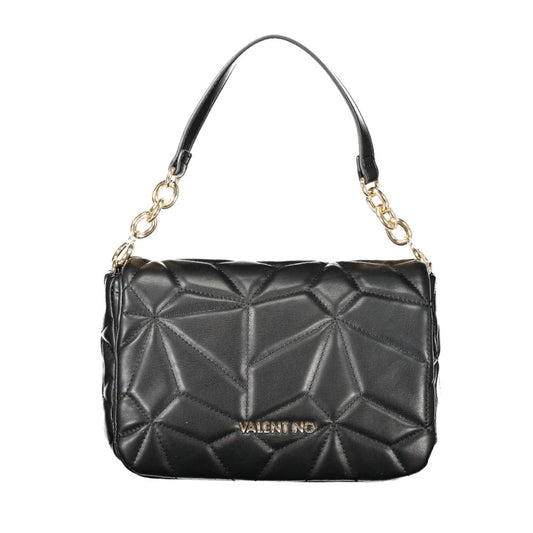 Mario Valentino Black Polyethylene Women Handbag with chain handle and adjustable strap, featuring edgy contrasting details.