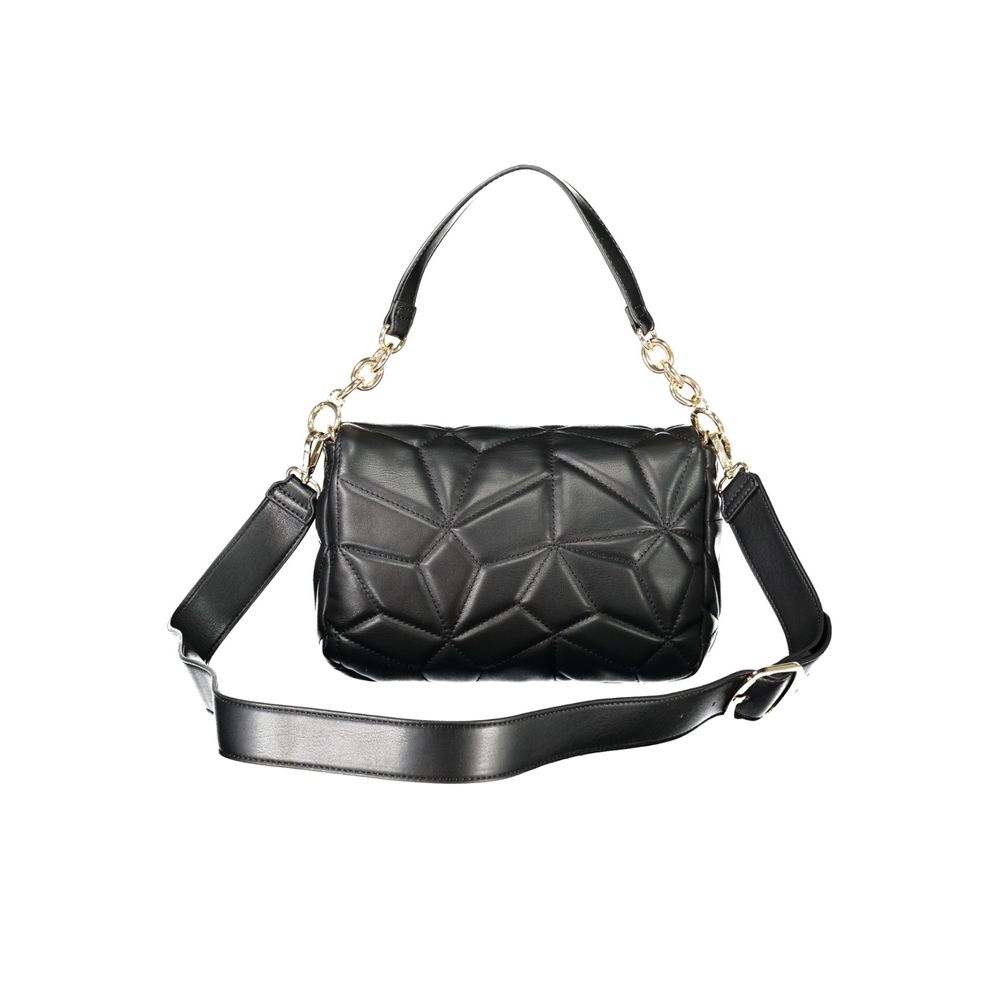 Mario Valentino Black Polyethylene Women Handbag with chain handle and adjustable strap, featuring edgy contrasting details.