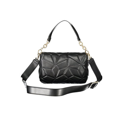 Mario Valentino Black Polyethylene Women Handbag with chain handle and adjustable strap, featuring edgy contrasting details.
