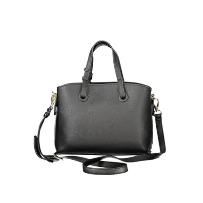 Mario Valentino Black Polyethylene Women Handbag with adjustable shoulder strap, dual handles, and expandable compartment design.