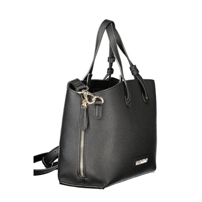Mario Valentino Black Polyethylene Women Handbag with dual handles, adjustable strap, and zip compartment, elegant and durable design