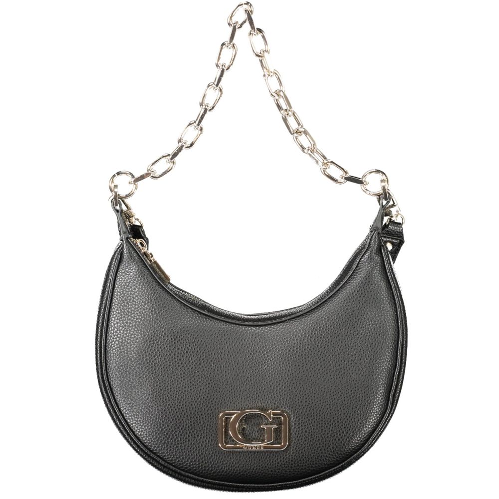 Guess Jeans Black Polyethylene Women Handbag with chain shoulder handle, luxurious and stylish design for versatile wear.