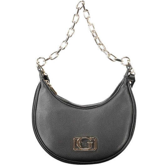 Guess Jeans Black Polyethylene Women Handbag with chain shoulder handle and detachable strap.