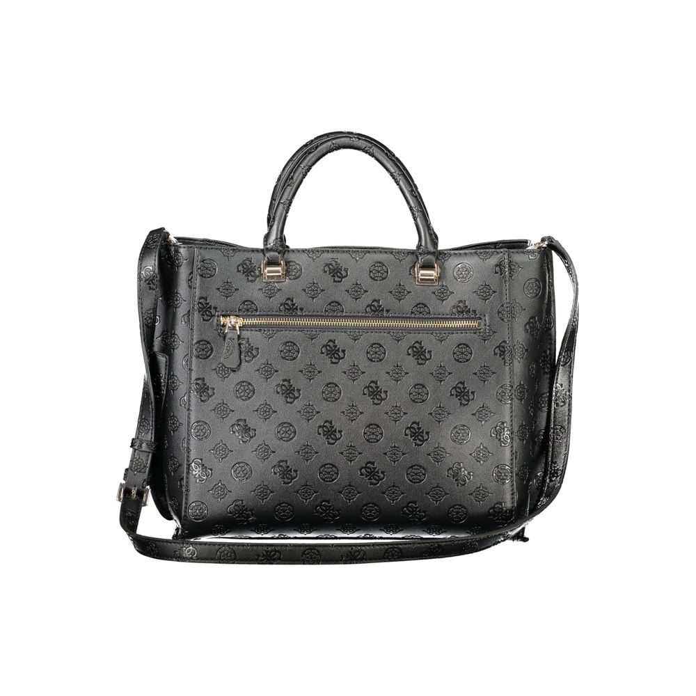 Guess Jeans Black Polyethylene Women Handbag, featuring elegant design with detachable strap and secure closures.