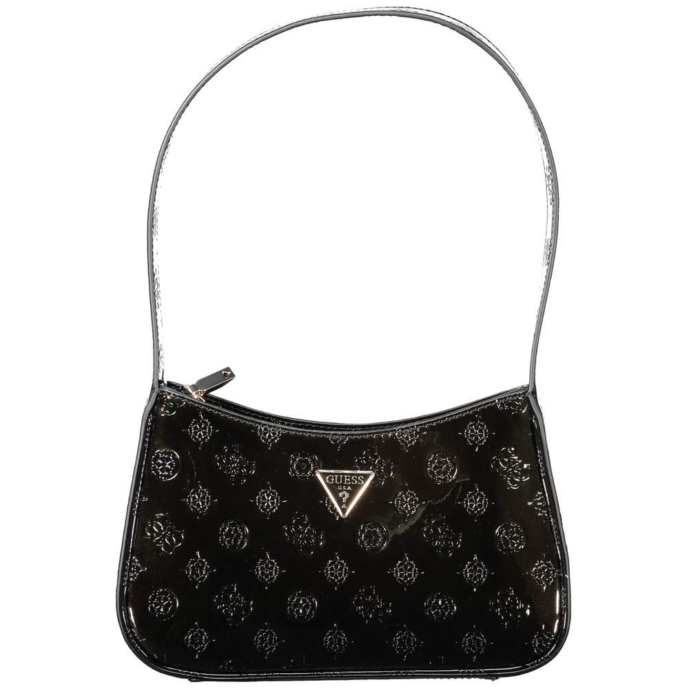 Guess Jeans Black Polyethylene Women Handbag with single shoulder handle features elegant design and logo pattern.